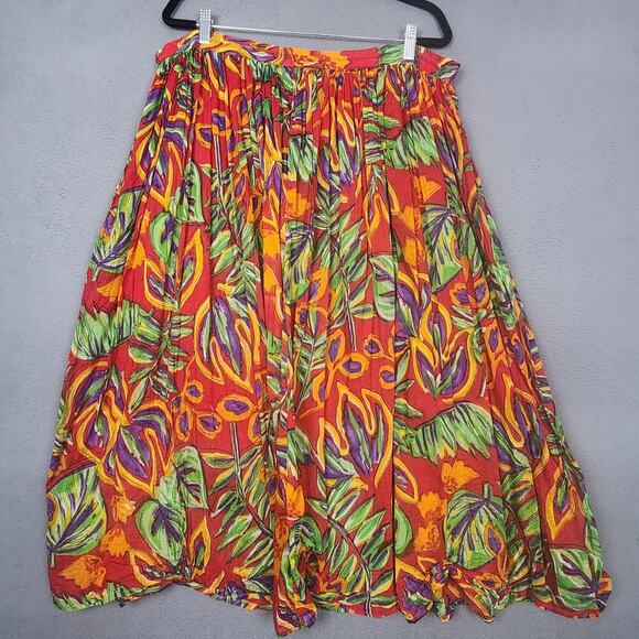 Peripherals Maxi Skirt Womens One Size Red Boho Cotton Crinkle Floral Drawstring - Picture 2 of 8